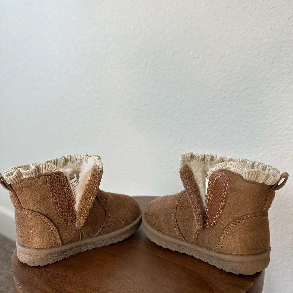Wonder Nation Infant Girl Size 3 Brown Faux Suede Ruffle Bow Ankle Boots
